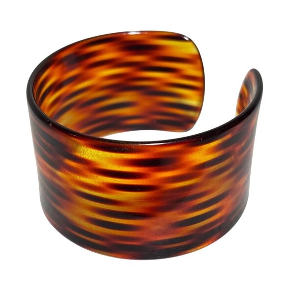 Vintage Cuff Bracelet Faux Tortoise Shell Translucent Style 1.5" Wide Cuff - Picture 1 of 7